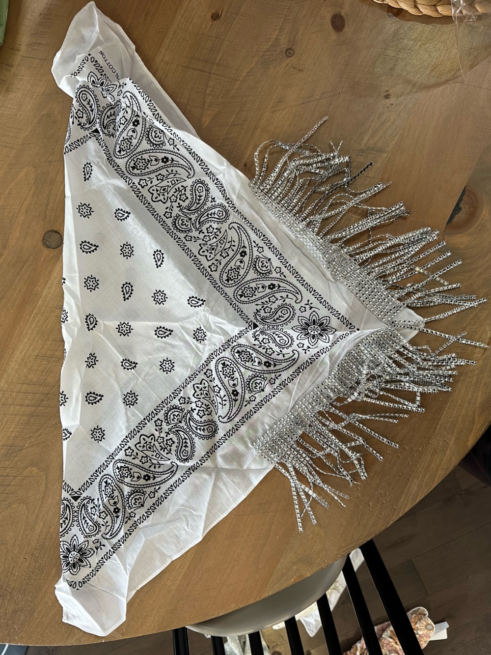 white Rhinestone fringe bandana